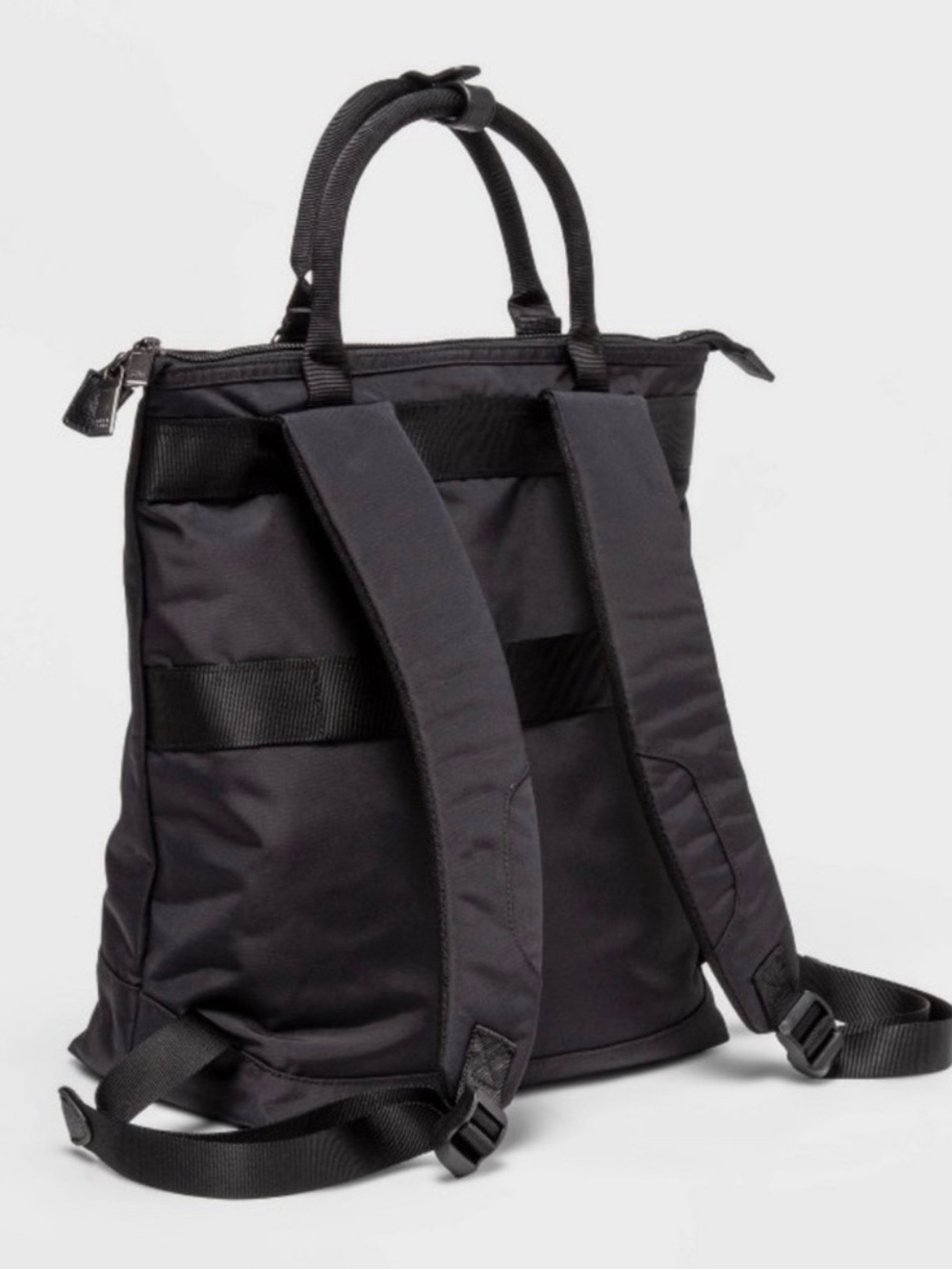 Sleek Black Nylon Tote Backpack - Picture 2 of 8